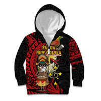 Papua New Guinea Christmas Kid Hoodie Funny Melanesian Santa with Bird-of-paradise Tribal Style LT03 Zip Hoodie Black - Polynesian Pride