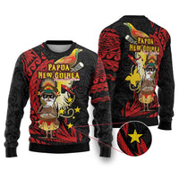 Papua New Guinea Christmas Ugly Christmas Sweater Funny Melanesian Santa with Bird-of-paradise Tribal Style LT03 Black - Polynesian Pride