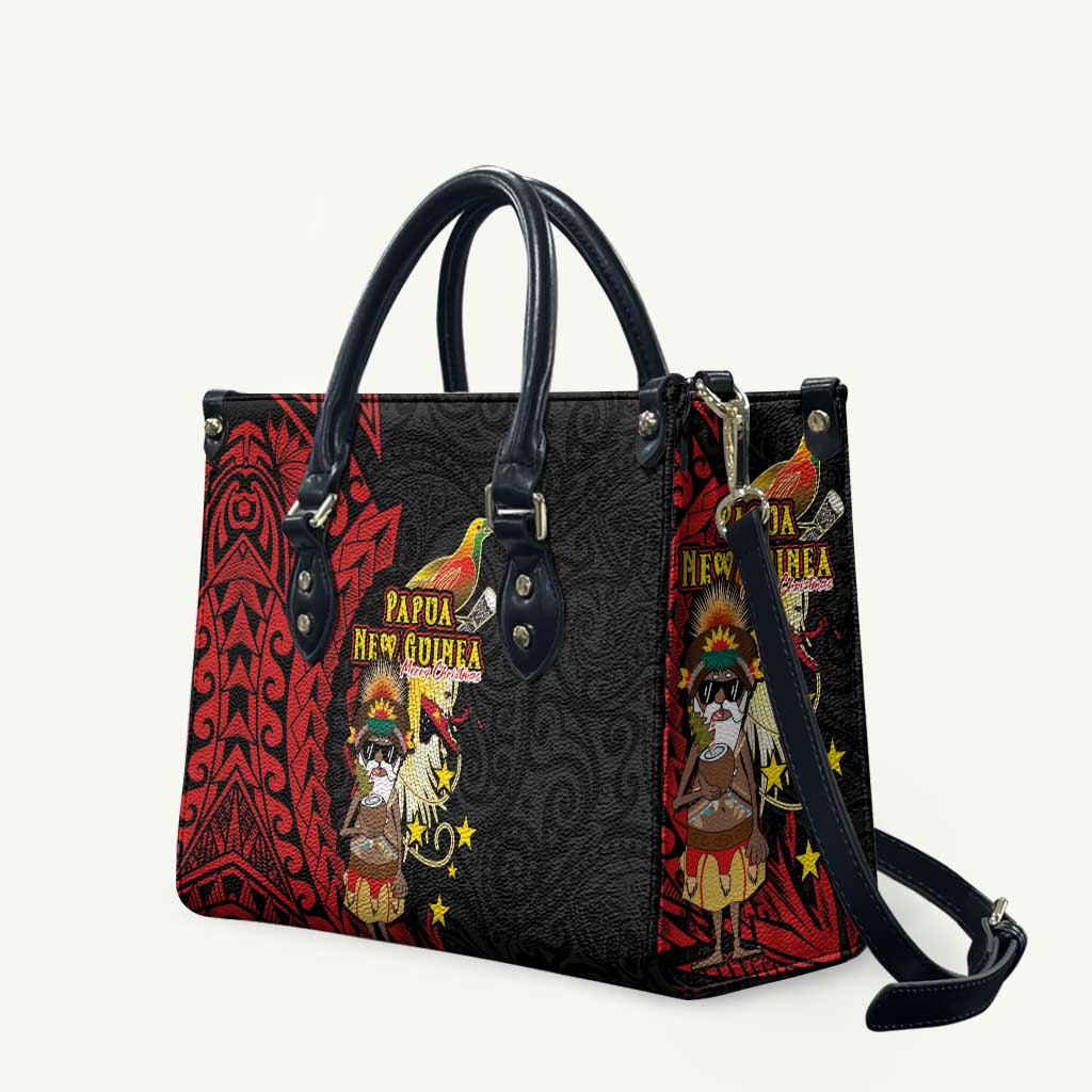 Papua New Guinea Christmas Leather Bag Funny Melanesian Santa with Bird-of-paradise Tribal Style - Polynesian Pride