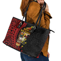 Papua New Guinea Christmas Leather Tote Bag Funny Melanesian Santa with Bird-of-paradise Tribal Style LT03 - Polynesian Pride