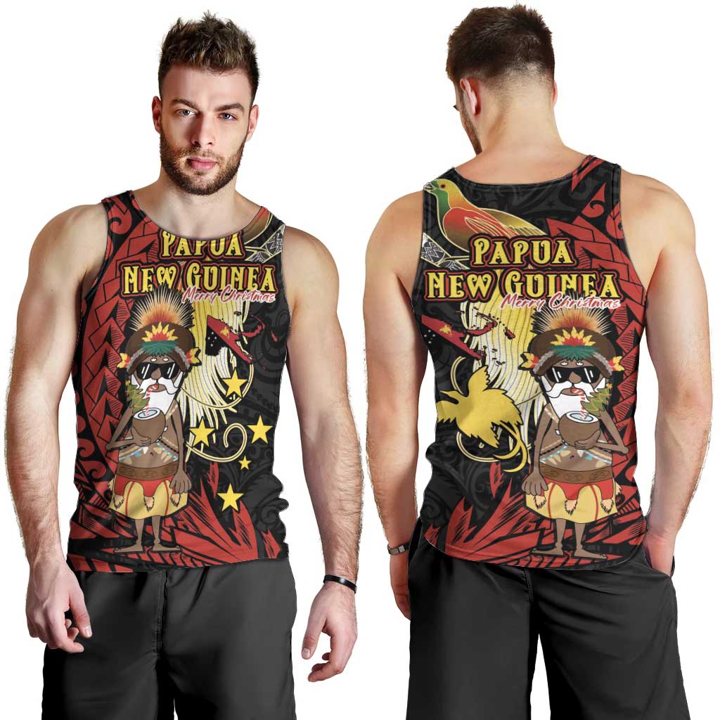 Papua New Guinea Christmas Men Tank Top Funny Melanesian Santa with Bird-of-paradise Tribal Style LT03 - Polynesian Pride