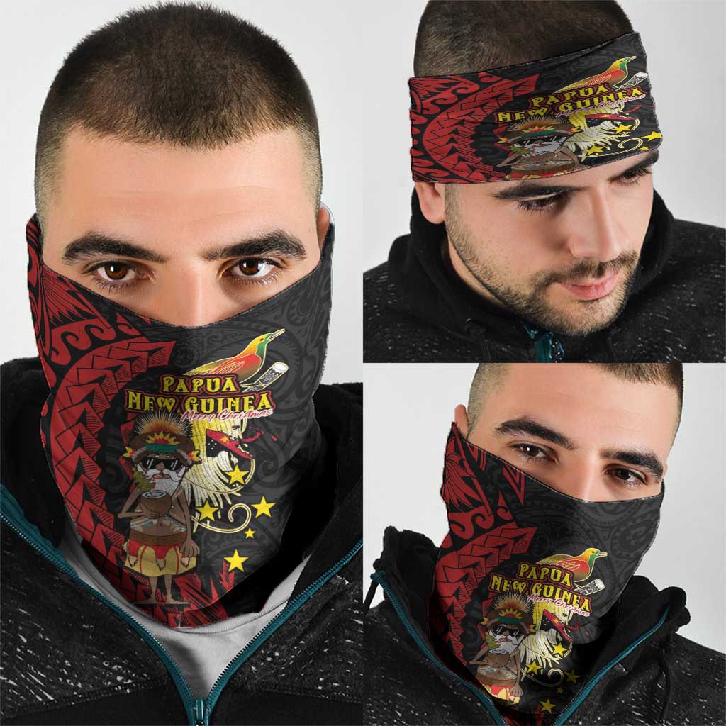 Papua New Guinea Christmas Neck Gaiter Funny Melanesian Santa with Bird-of-paradise Tribal Style LT03 - Polynesian Pride