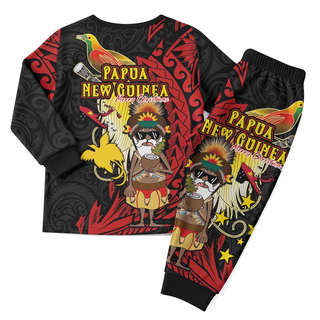 Papua New Guinea Christmas Pajama Set Funny Melanesian Santa with Bird-of-paradise Tribal Style LT03 - Polynesian Pride
