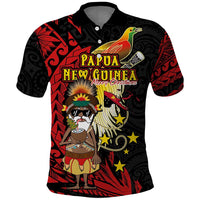 Papua New Guinea Christmas Polo Shirt Funny Melanesian Santa with Bird-of-paradise Tribal Style LT03 Black - Polynesian Pride