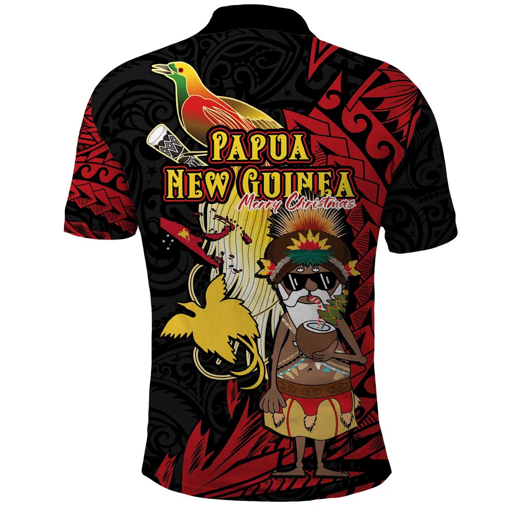 Papua New Guinea Christmas Polo Shirt Funny Melanesian Santa with Bird-of-paradise Tribal Style LT03 - Polynesian Pride