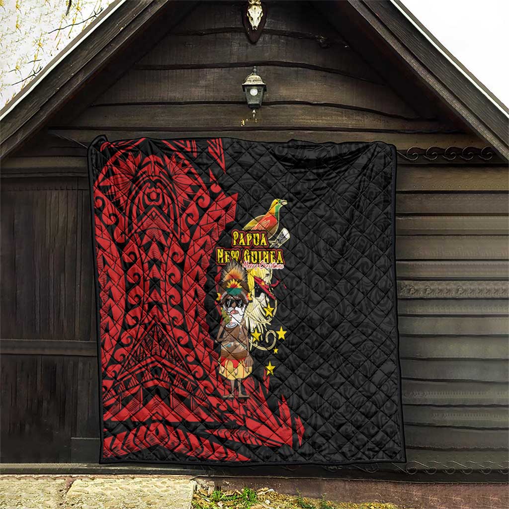 Papua New Guinea Christmas Quilt Funny Melanesian Santa with Bird-of-paradise Tribal Style LT03 - Polynesian Pride