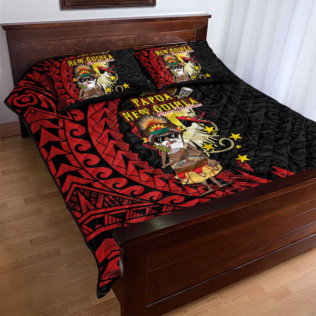 Papua New Guinea Christmas Quilt Bed Set Funny Melanesian Santa with Bird-of-paradise Tribal Style LT03 - Polynesian Pride