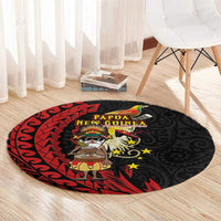 Papua New Guinea Christmas Round Carpet Funny Melanesian Santa with Bird-of-paradise Tribal Style LT03 - Polynesian Pride