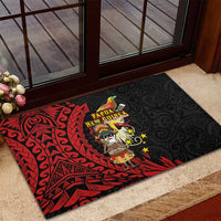 Papua New Guinea Christmas Rubber Doormat Funny Melanesian Santa with Bird-of-paradise Tribal Style LT03 - Polynesian Pride