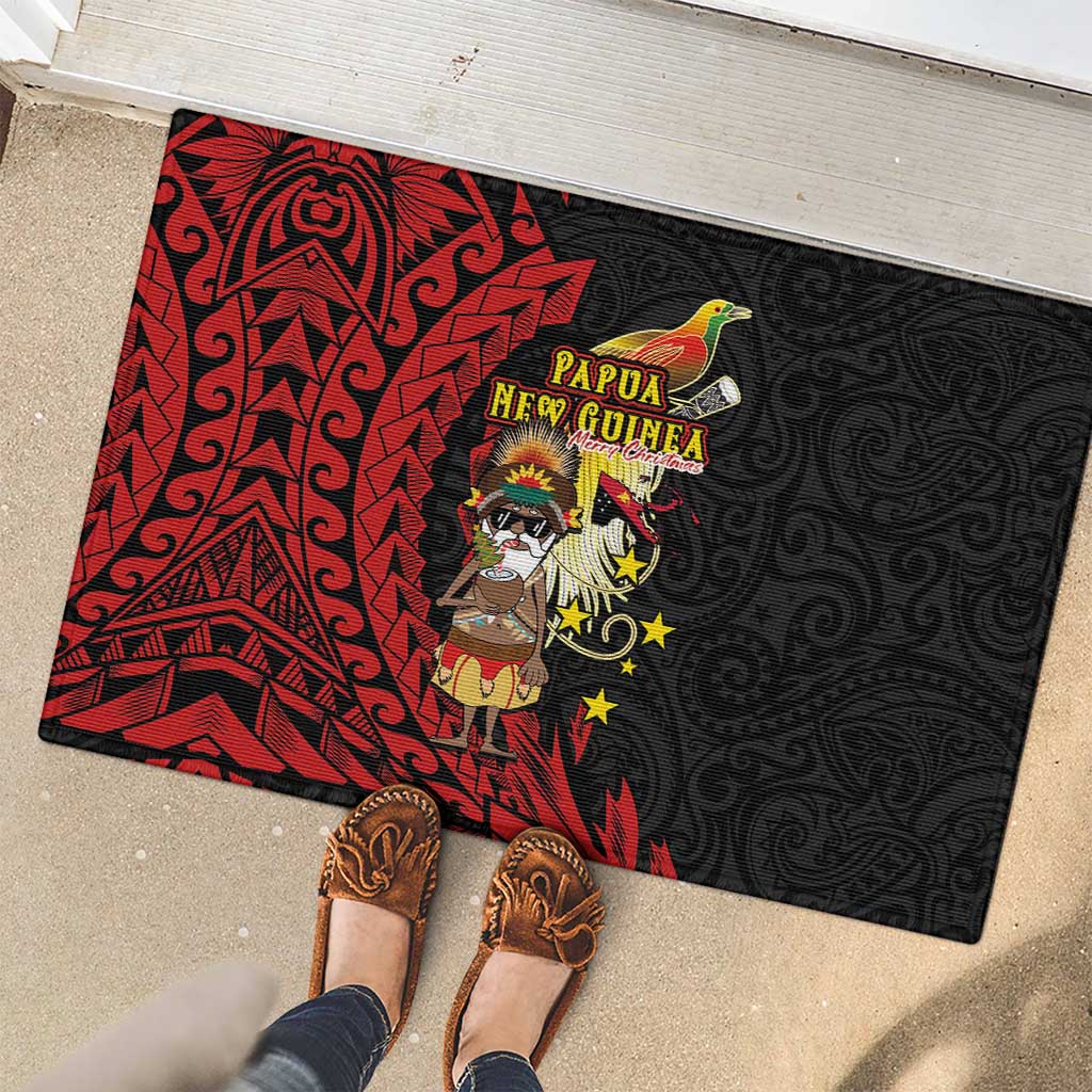 Papua New Guinea Christmas Rubber Doormat Funny Melanesian Santa with Bird-of-paradise Tribal Style LT03 - Polynesian Pride