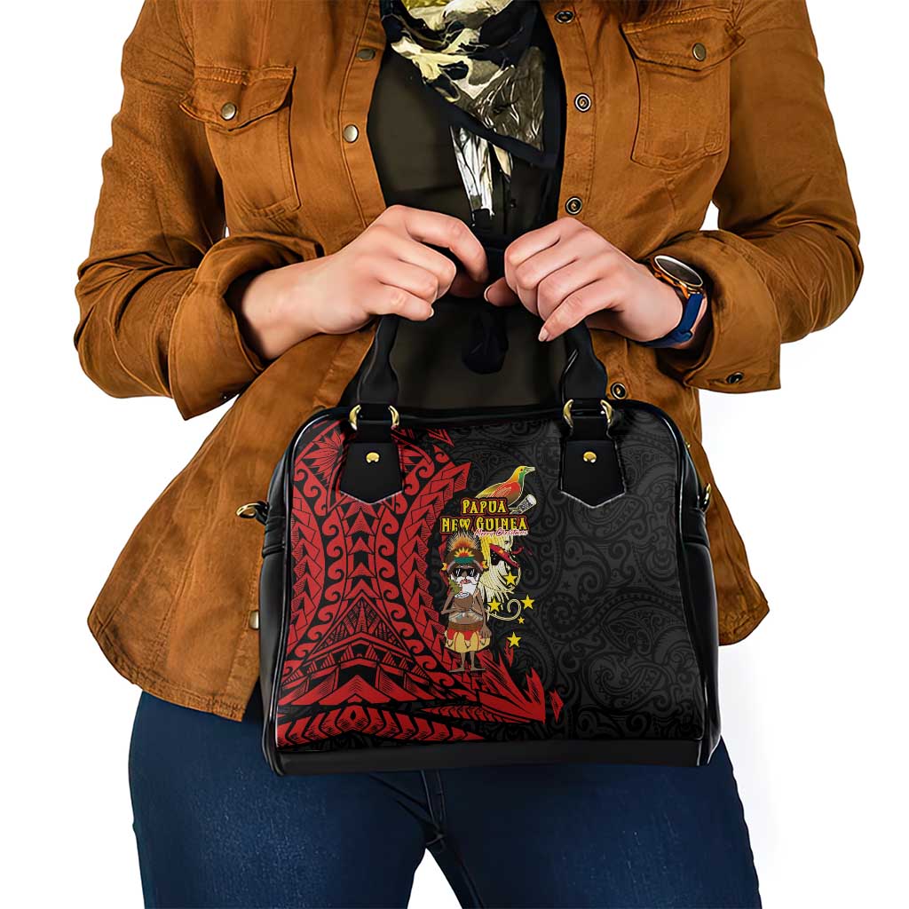 Papua New Guinea Christmas Shoulder Handbag Funny Melanesian Santa with Bird-of-paradise Tribal Style LT03 - Polynesian Pride