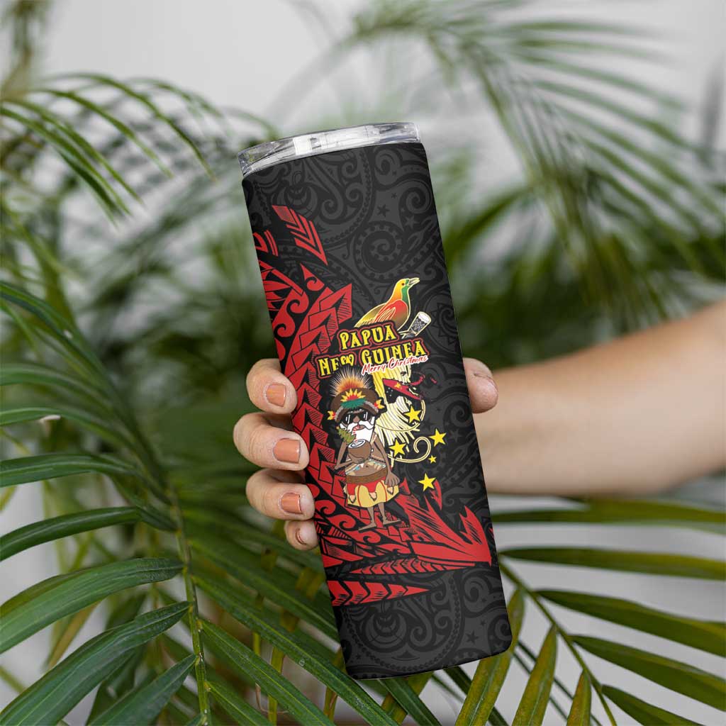 Papua New Guinea Christmas Skinny Tumbler Funny Melanesian Santa with Bird-of-paradise Tribal Style LT03 - Polynesian Pride