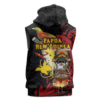 Papua New Guinea Christmas Sleeveless Hoodie Funny Melanesian Santa with Bird-of-paradise Tribal Style LT03 - Polynesian Pride