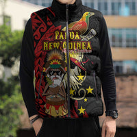 Papua New Guinea Christmas Sleeveless Puffer Jacket Funny Melanesian Santa with Bird-of-paradise Tribal Style LT03 - Polynesian Pride