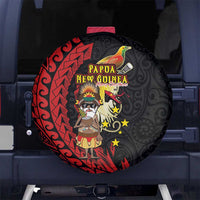 Papua New Guinea Christmas Spare Tire Cover Funny Melanesian Santa with Bird-of-paradise Tribal Style LT03 No hole Black - Polynesian Pride