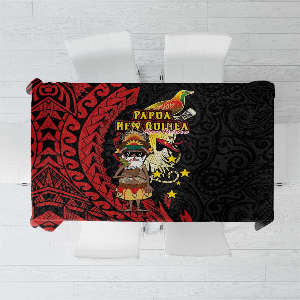 Papua New Guinea Christmas Tablecloth Funny Melanesian Santa with Bird-of-paradise Tribal Style LT03 Black - Polynesian Pride
