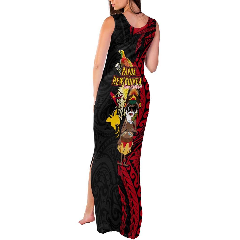 Papua New Guinea Christmas Tank Maxi Dress Funny Melanesian Santa with Bird-of-paradise Tribal Style LT03 - Polynesian Pride