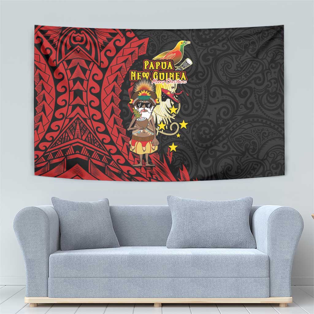 Papua New Guinea Christmas Tapestry Funny Melanesian Santa with Bird-of-paradise Tribal Style LT03 - Polynesian Pride