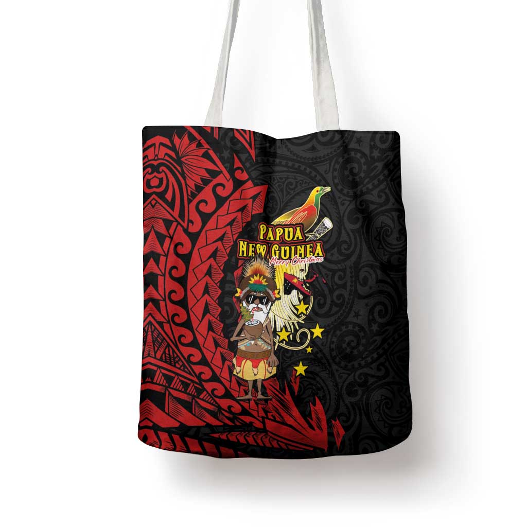 Papua New Guinea Christmas Tote Bag Funny Melanesian Santa with Bird-of-paradise Tribal Style LT03 - Polynesian Pride