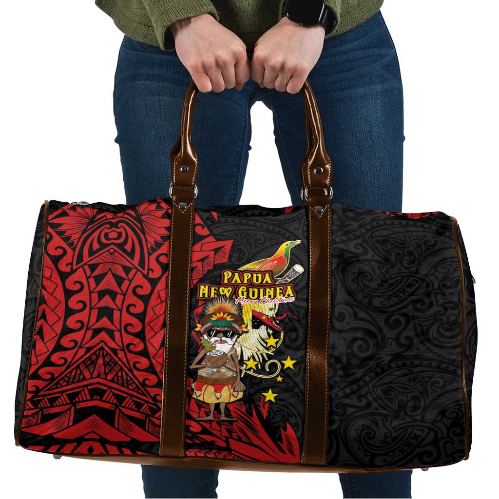 Papua New Guinea Christmas Travel Bag Funny Melanesian Santa with Bird-of-paradise Tribal Style LT03 Black - Polynesian Pride