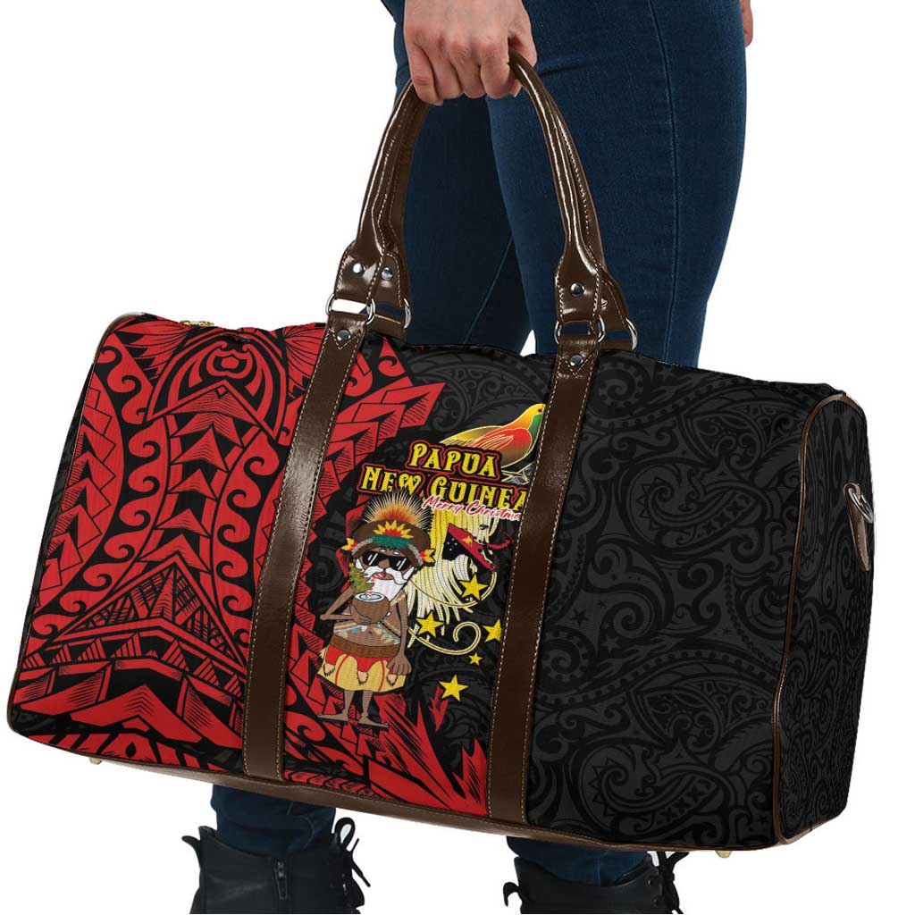 Papua New Guinea Christmas Travel Bag Funny Melanesian Santa with Bird-of-paradise Tribal Style LT03 - Polynesian Pride