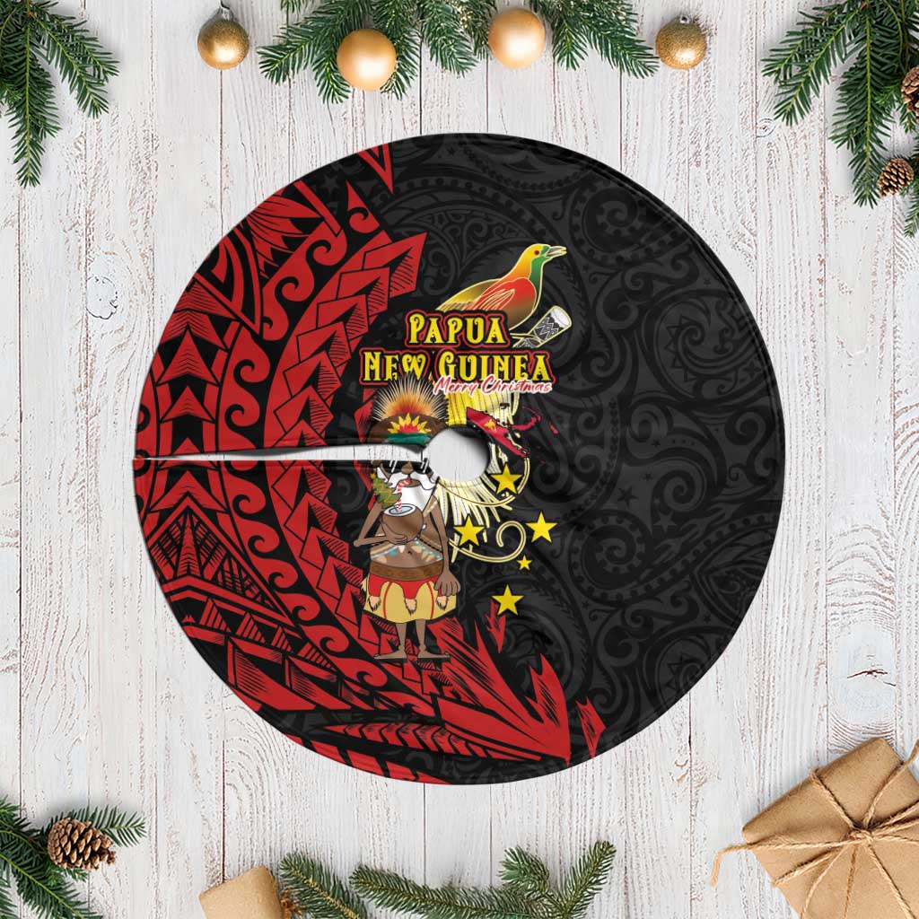 Papua New Guinea Christmas Tree Skirt Funny Melanesian Santa with Bird-of-paradise Tribal Style - Polynesian Pride
