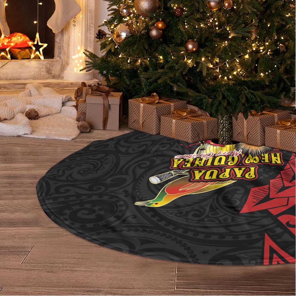 Papua New Guinea Christmas Tree Skirt Funny Melanesian Santa with Bird-of-paradise Tribal Style LT03 - Polynesian Pride