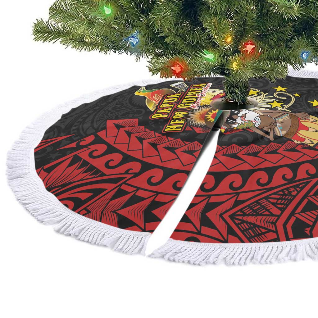 Papua New Guinea Christmas Tree Skirt Funny Melanesian Santa with Bird-of-paradise Tribal Style LT03 - Polynesian Pride