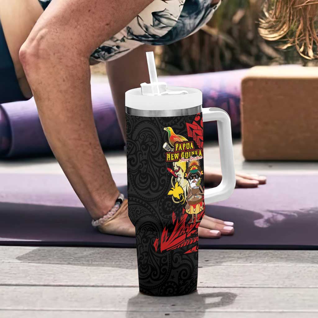 Papua New Guinea Christmas Tumbler With Handle Funny Melanesian Santa with Bird-of-paradise Tribal Style LT03 - Polynesian Pride