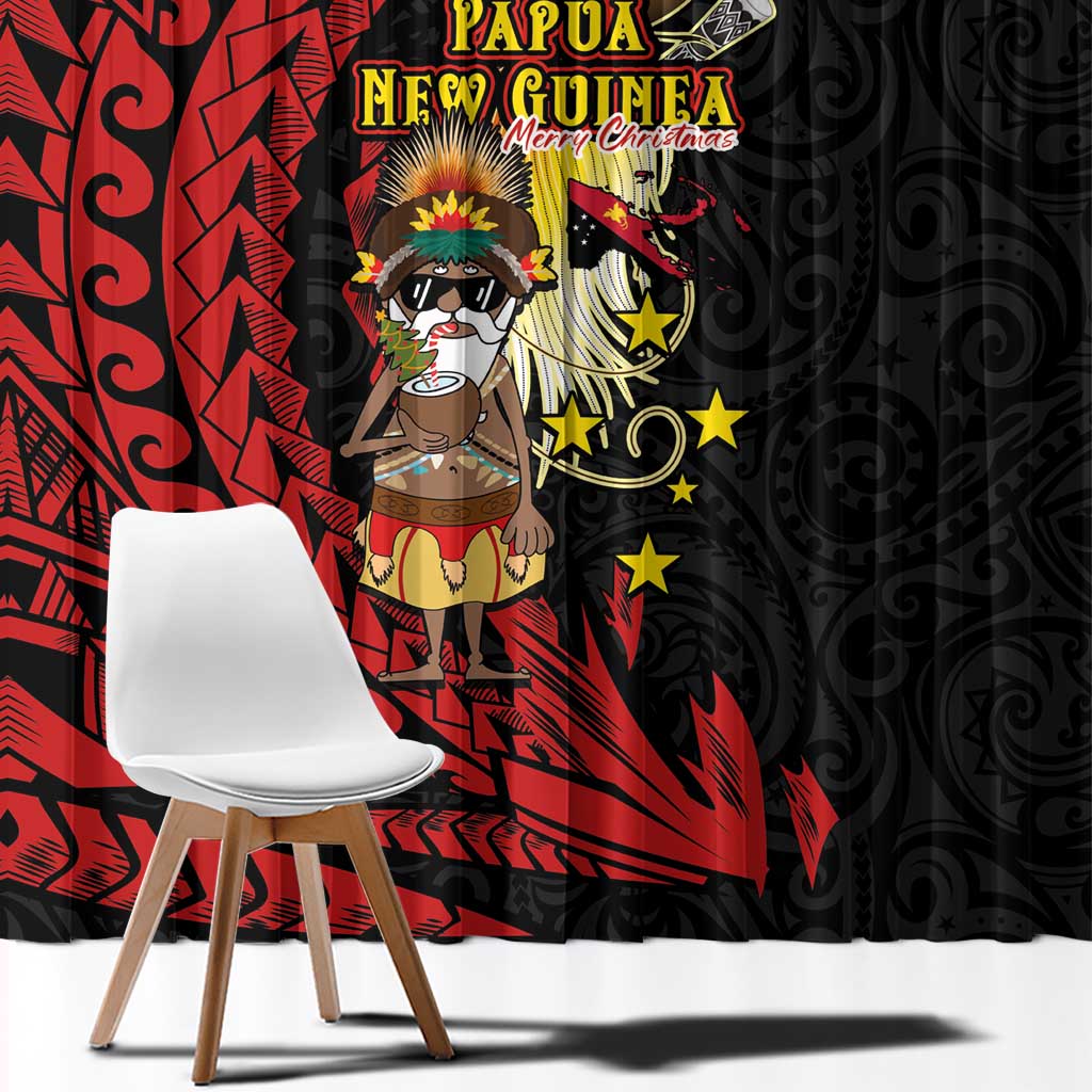 Papua New Guinea Christmas Window Curtain Funny Melanesian Santa with Bird-of-paradise Tribal Style LT03 - Polynesian Pride