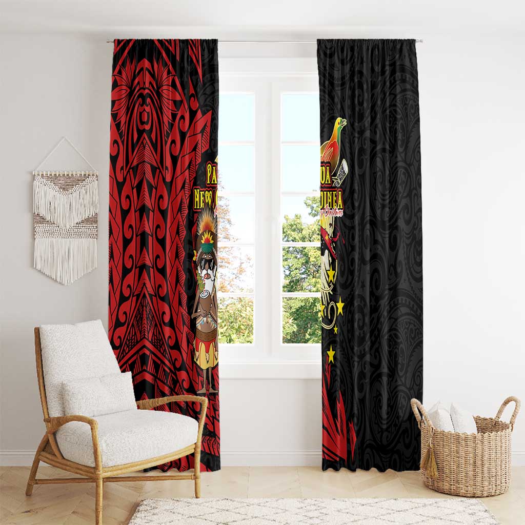 Papua New Guinea Christmas Window Curtain Funny Melanesian Santa with Bird-of-paradise Tribal Style LT03 - Polynesian Pride