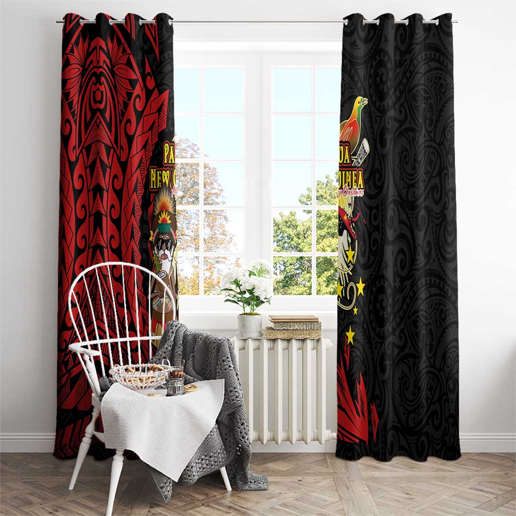 Papua New Guinea Christmas Window Curtain Funny Melanesian Santa with Bird-of-paradise Tribal Style LT03 - Polynesian Pride