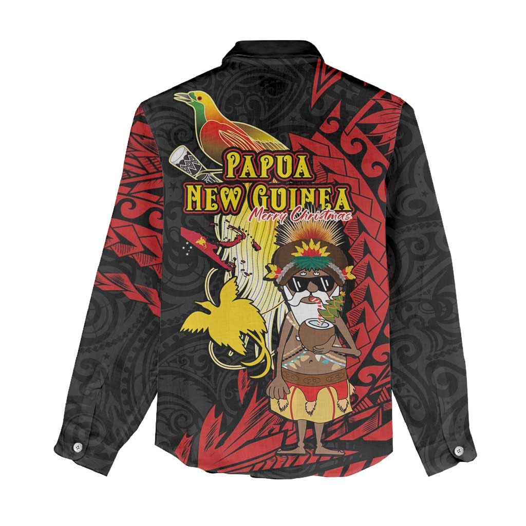 Papua New Guinea Christmas Women Casual Shirt Funny Melanesian Santa with Bird-of-paradise Tribal Style LT03 - Polynesian Pride