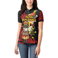 Papua New Guinea Christmas Women Polo Shirt Funny Melanesian Santa with Bird-of-paradise Tribal Style - Polynesian Pride