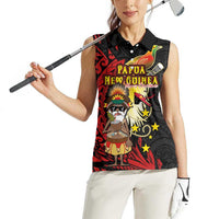 Papua New Guinea Christmas Women Sleeveless Polo Shirt Funny Melanesian Santa with Bird-of-paradise Tribal Style LT03 - Polynesian Pride