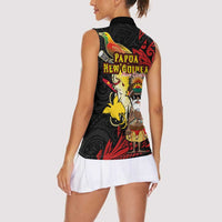 Papua New Guinea Christmas Women Sleeveless Polo Shirt Funny Melanesian Santa with Bird-of-paradise Tribal Style LT03 - Polynesian Pride