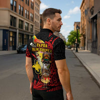 Papua New Guinea Christmas Zipper Polo Shirt Funny Melanesian Santa with Bird-of-paradise Tribal Style LT03 - Polynesian Pride