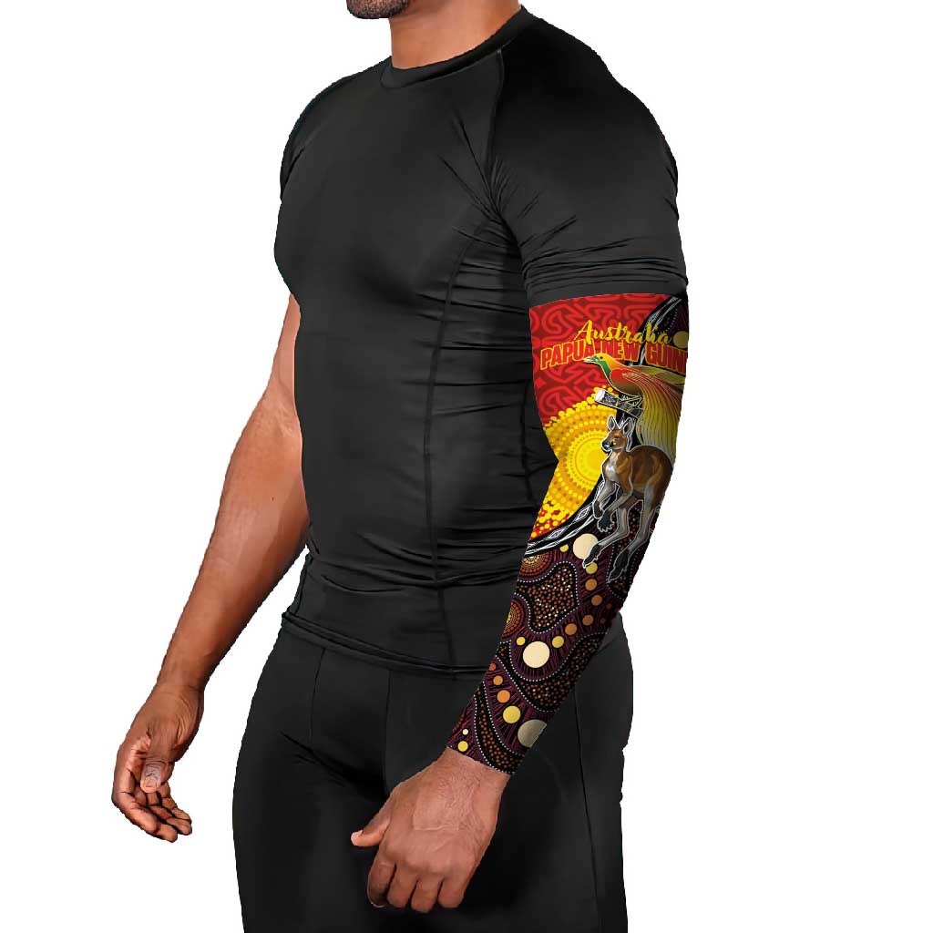 Australia and Papua New Guinea Together Arm Sleeves Bird-of-paradise and Kangaroo with Oro Tapa and Aboriginal Art Motifs LT03 - Polynesian Pride