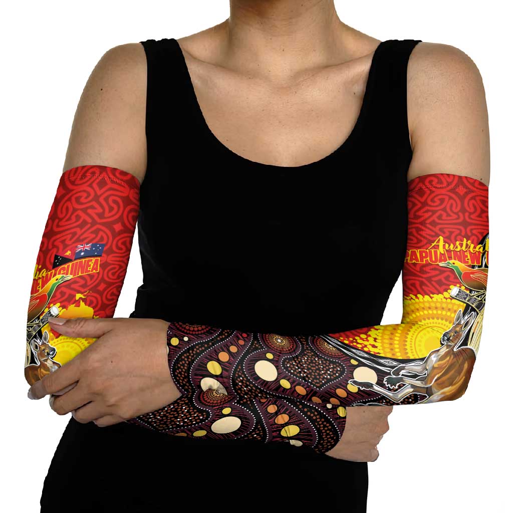 Australia and Papua New Guinea Together Arm Sleeves Bird-of-paradise and Kangaroo with Oro Tapa and Aboriginal Art Motifs LT03 - Polynesian Pride