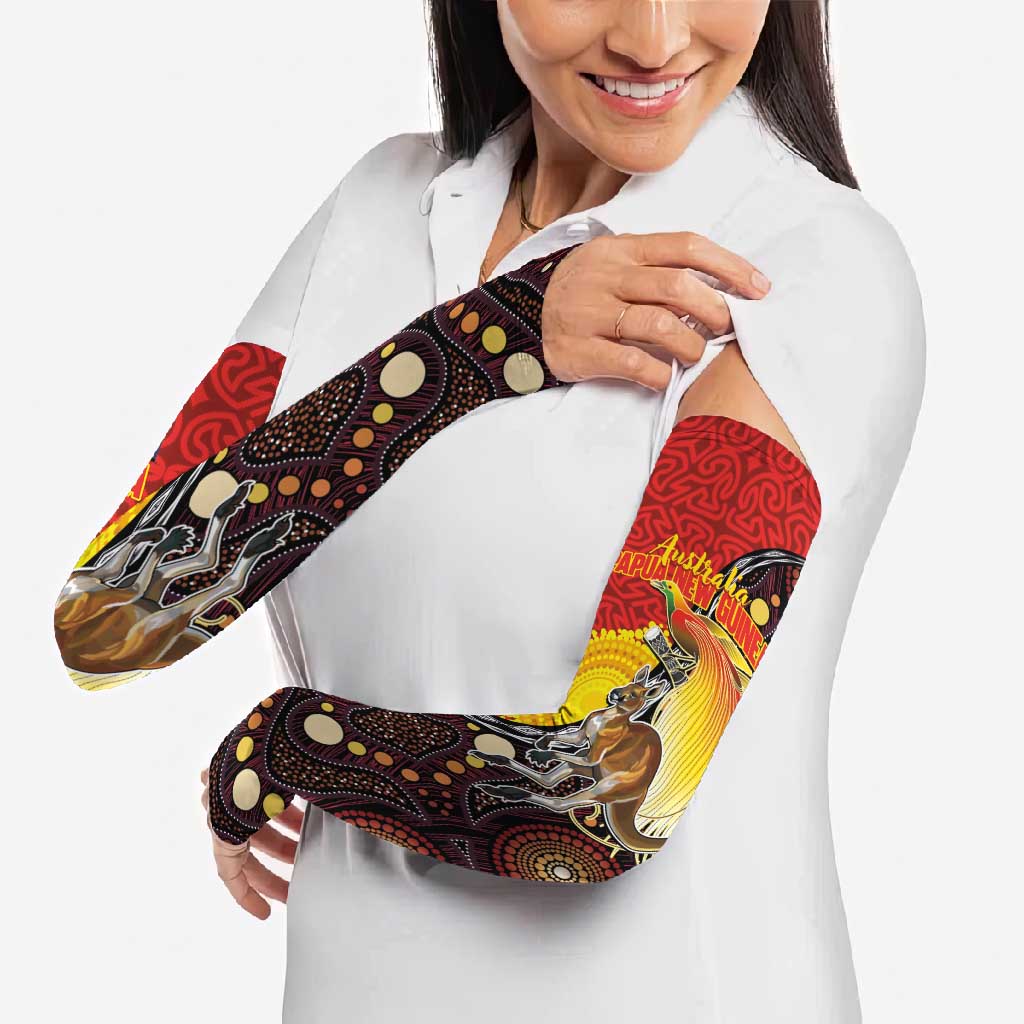 Australia and Papua New Guinea Together Arm Sleeves Bird-of-paradise and Kangaroo with Oro Tapa and Aboriginal Art Motifs LT03 - Polynesian Pride