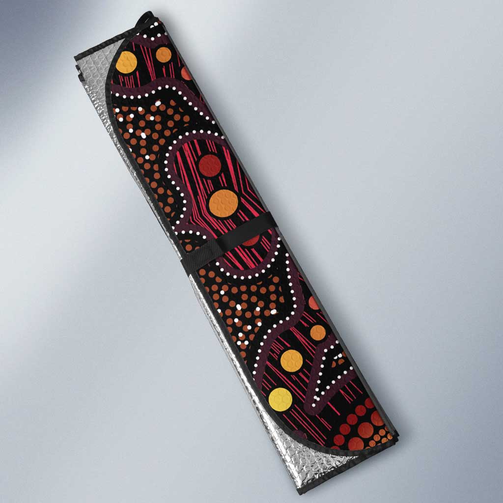 Australia and Papua New Guinea Together Auto Sun Shade Bird-of-paradise and Kangaroo with Oro Tapa and Aboriginal Art Motifs LT03 - Polynesian Pride