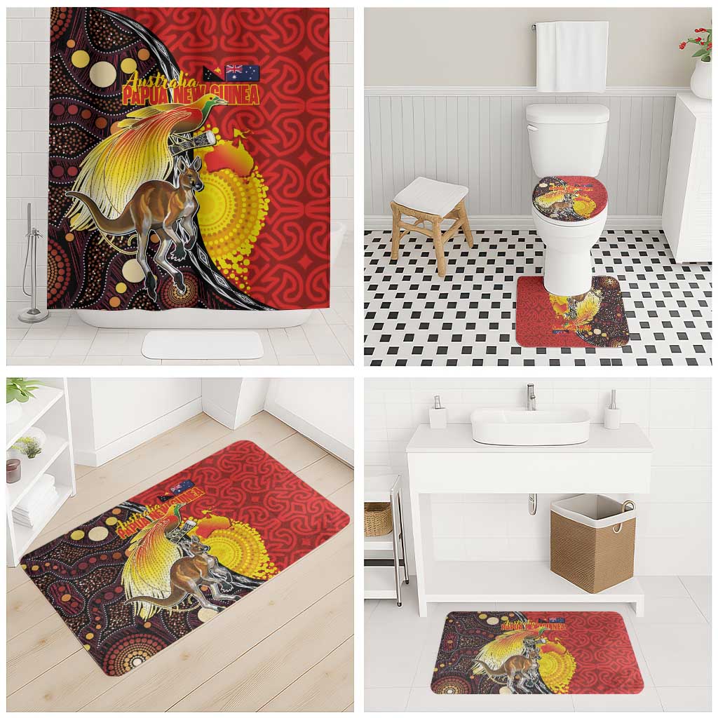 Australia and Papua New Guinea Together Bathroom Set Bird-of-paradise and Kangaroo with Oro Tapa and Aboriginal Art Motifs LT03 - Polynesian Pride