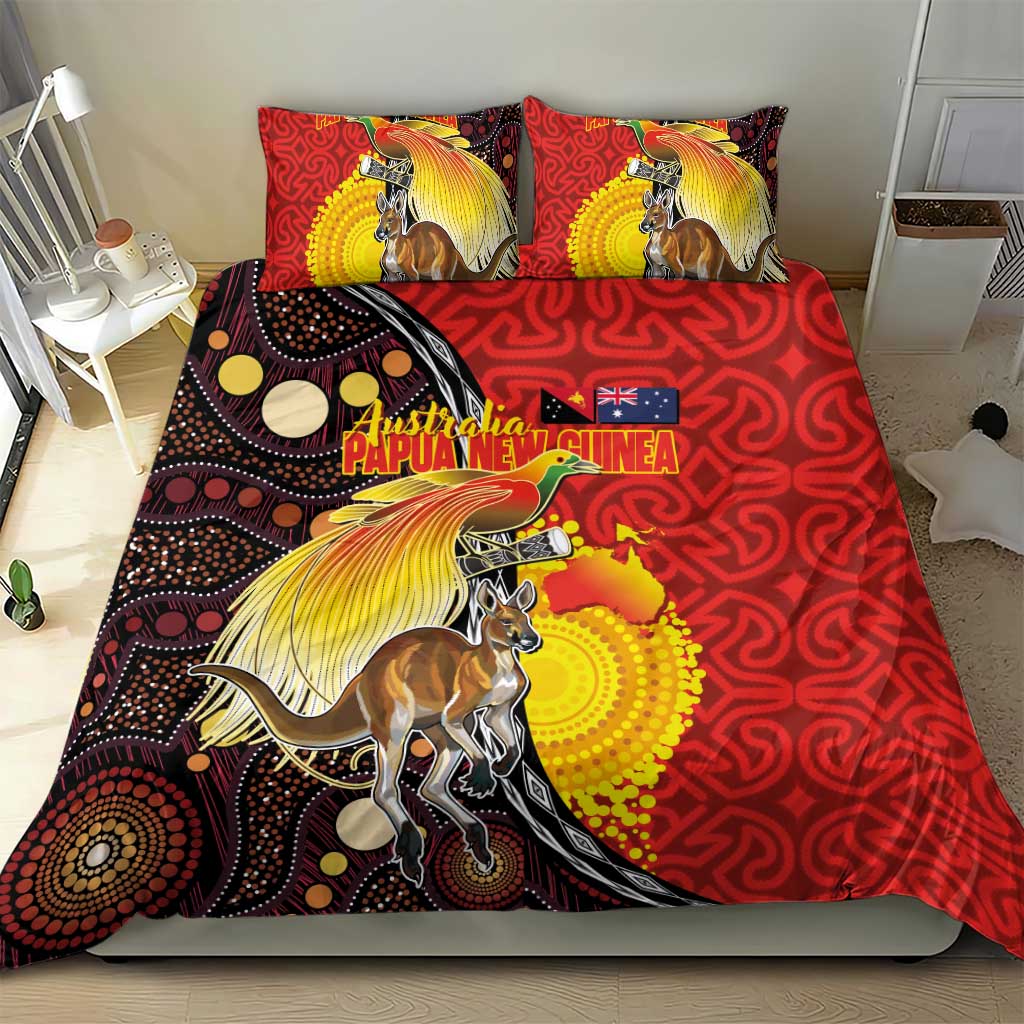Australia and Papua New Guinea Together Bedding Set Bird-of-paradise and Kangaroo with Oro Tapa and Aboriginal Art Motifs LT03 - Polynesian Pride