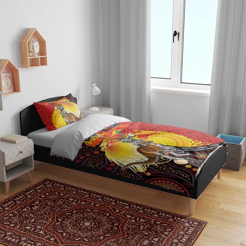 Australia and Papua New Guinea Together Bedding Set Bird-of-paradise and Kangaroo with Oro Tapa and Aboriginal Art Motifs LT03 - Polynesian Pride