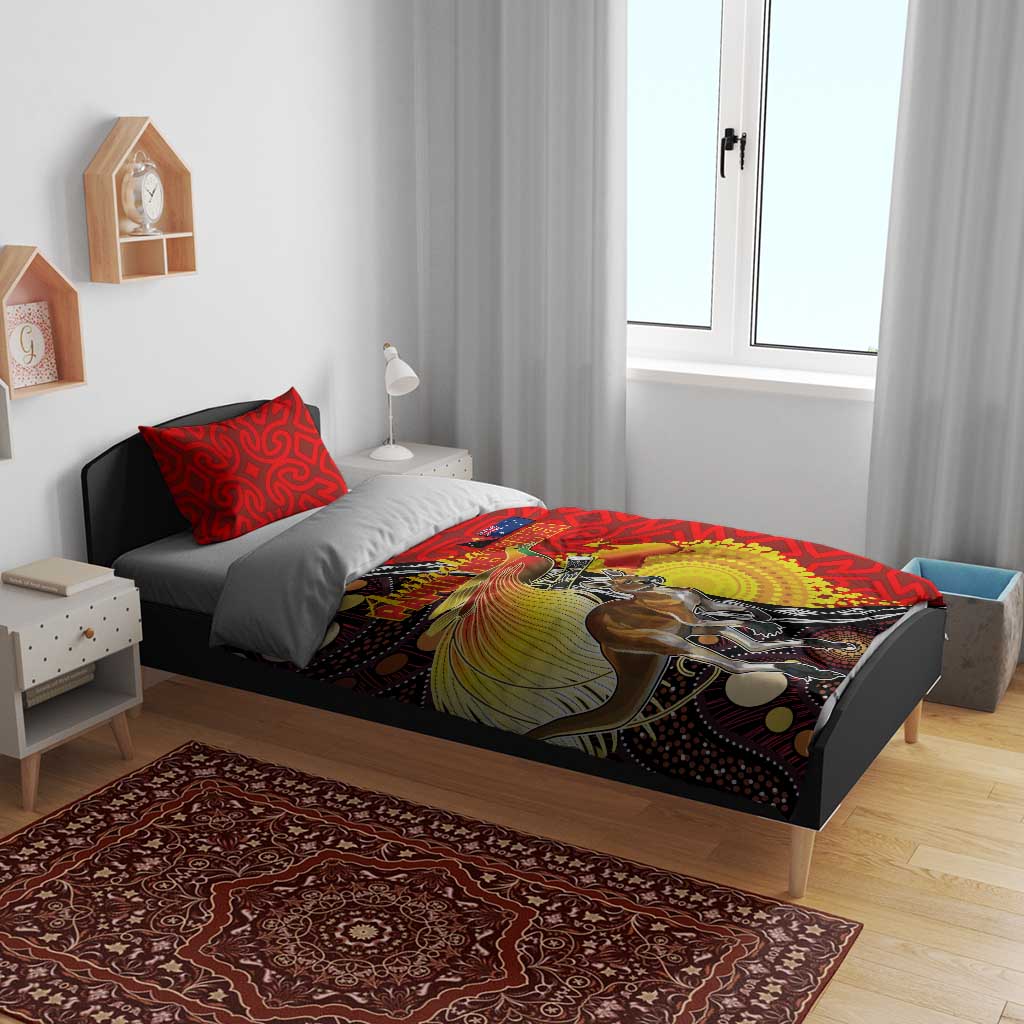 Australia and Papua New Guinea Together Bedding Set Bird-of-paradise and Kangaroo with Oro Tapa and Aboriginal Art Motifs LT03 - Polynesian Pride
