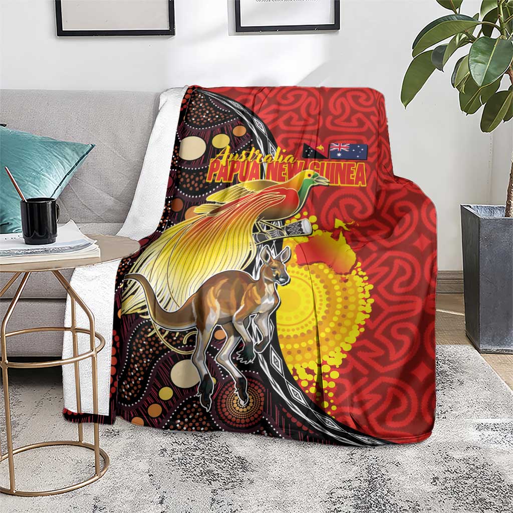 Australia and Papua New Guinea Together Blanket Bird-of-paradise and Kangaroo with Oro Tapa and Aboriginal Art Motifs LT03 - Polynesian Pride