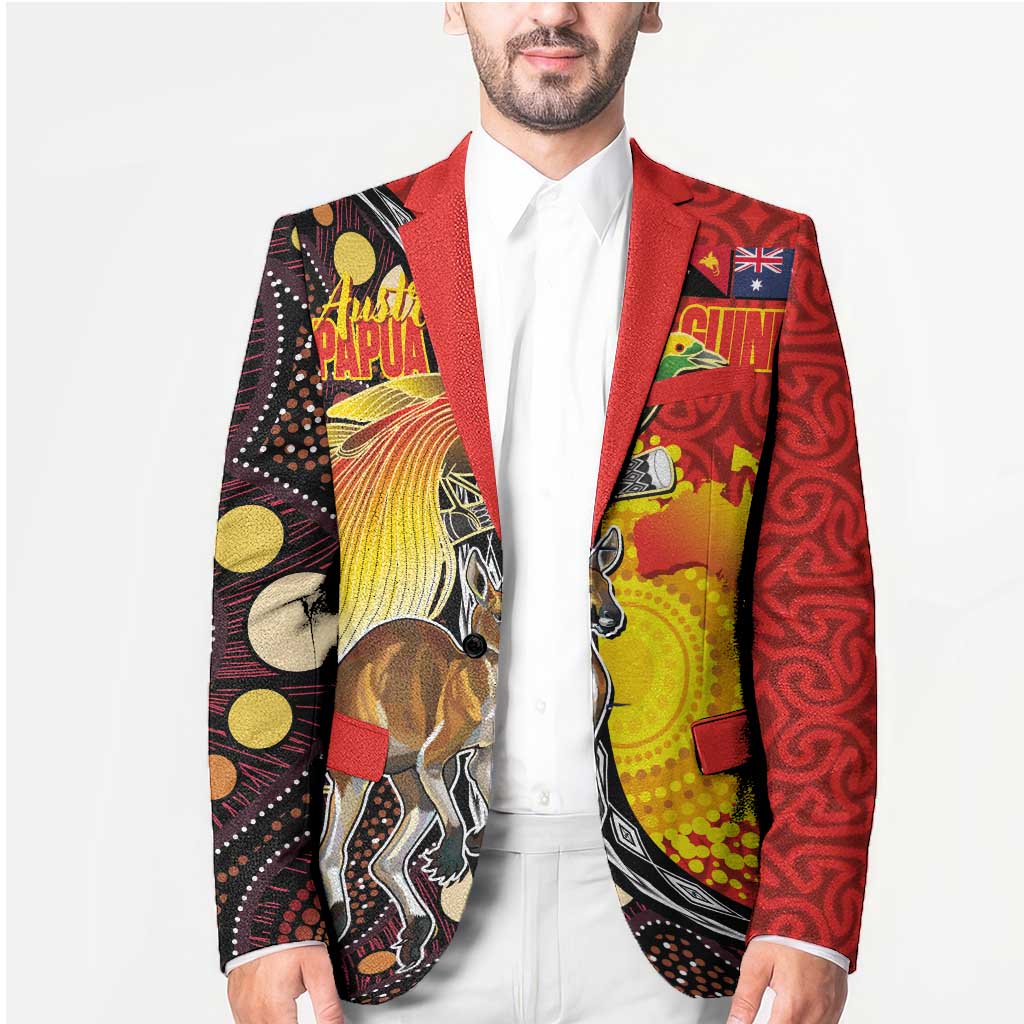Australia and Papua New Guinea Together Blazer Bird-of-paradise and Kangaroo with Oro Tapa and Aboriginal Art Motifs LT03 - Polynesian Pride