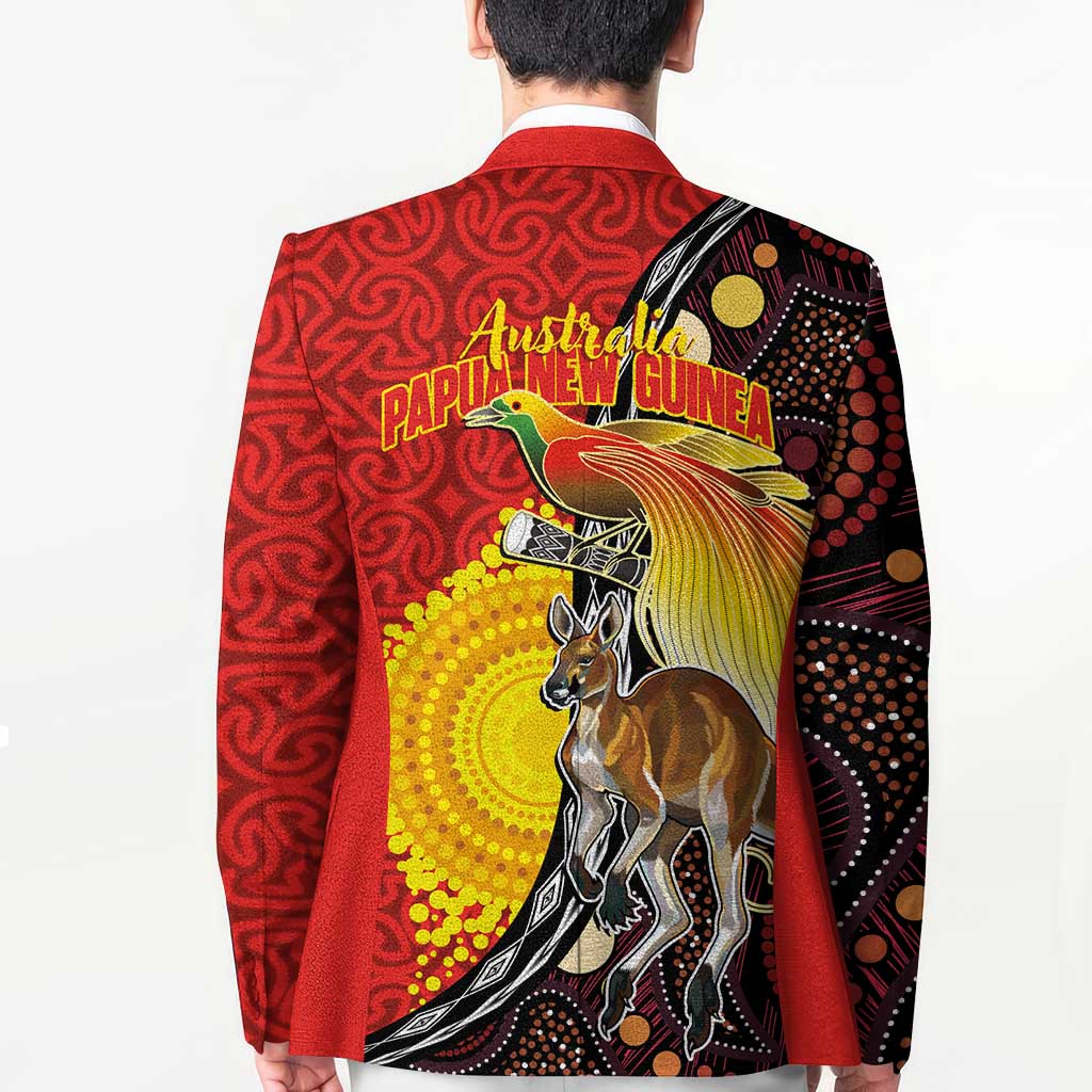 Australia and Papua New Guinea Together Blazer Bird-of-paradise and Kangaroo with Oro Tapa and Aboriginal Art Motifs LT03 - Polynesian Pride