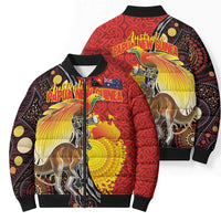 Australia and Papua New Guinea Together Bomber Puffer Jacket Bird-of-paradise and Kangaroo with Oro Tapa and Aboriginal Art Motifs LT03 - Polynesian Pride