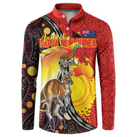 Australia and Papua New Guinea Together Button Sweatshirt Bird-of-paradise and Kangaroo with Oro Tapa and Aboriginal Art Motifs LT03 Black - Polynesian Pride